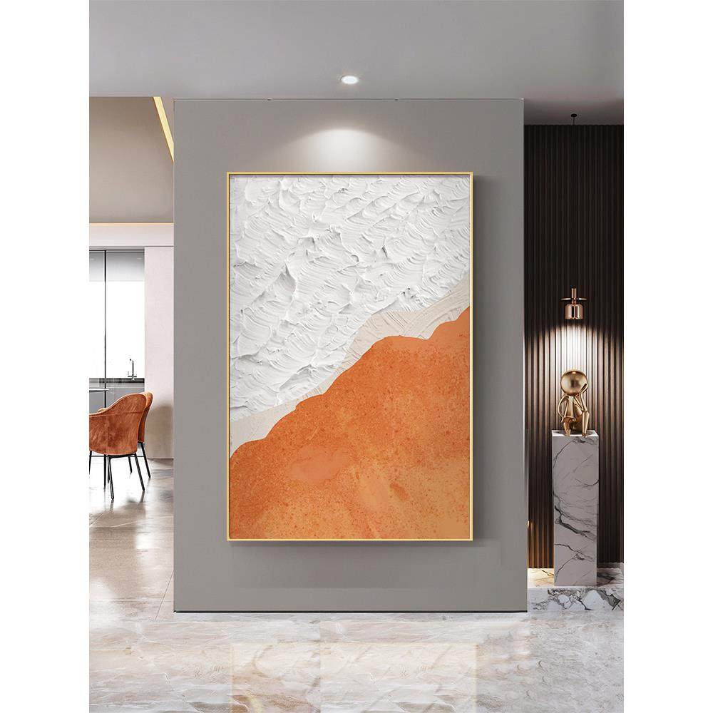 立肌理油画感入体户关画抽象橙UFE色玄客厅落地装饰画酒挂店走廊