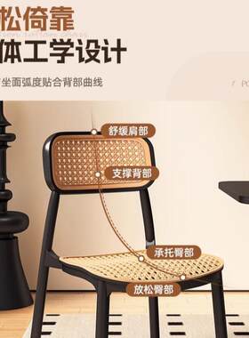 家用餐椅餐桌椅复藤塑料编椅子藤PEH条椅靠背椅透气户外中古古凳