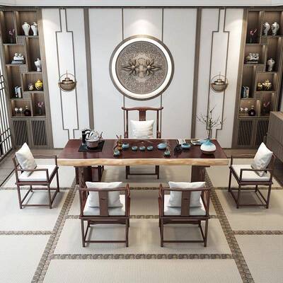 新中家用客厅实木桌茶馆店门洽茶谈泡茶IXJ桌办公室会客式大板茶