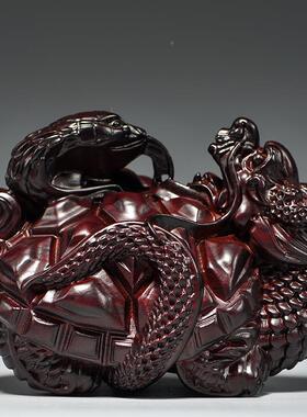 黑檀木刻雕龙龟件玄武神兽实客木LDS01145龟蛇四方神兽厅办公卧摆