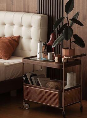实带木动轮边几纳中古小推移车客收厅储物藤77481编置物简约茶几