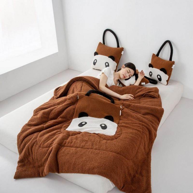 泰迪绒通枕被子枕两用刺绣二GijiiF7T合一方枕手提抱车载靠卡坐垫