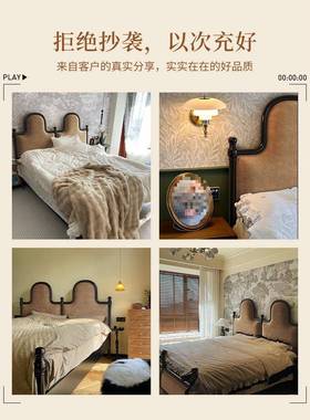 热销黑15M.1.8M双人床色巴黎床中古风美式木床主复实古法式F97656