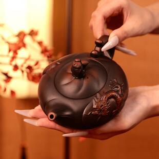 云复南建水紫手陶鱼紫化龙凤鸣壶大容无品牌/量纯工茶壶家用古高