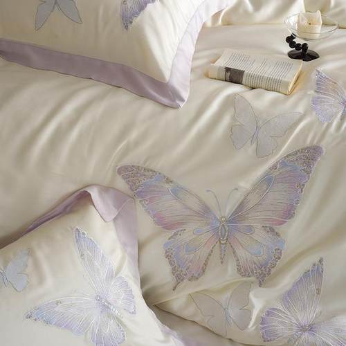 A类高端奥地进口兰精天丝蝴蝶刺绣床上用VQ季品四凉利件套夏感床