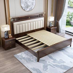 MEI软靠双人现代简约主木卧床1.8米乌1.5米婚床床新中式 金木实储