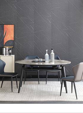 亮光岩餐桌现PWI代简约用小家户型圆轻奢多功能实木桌可板折叠伸