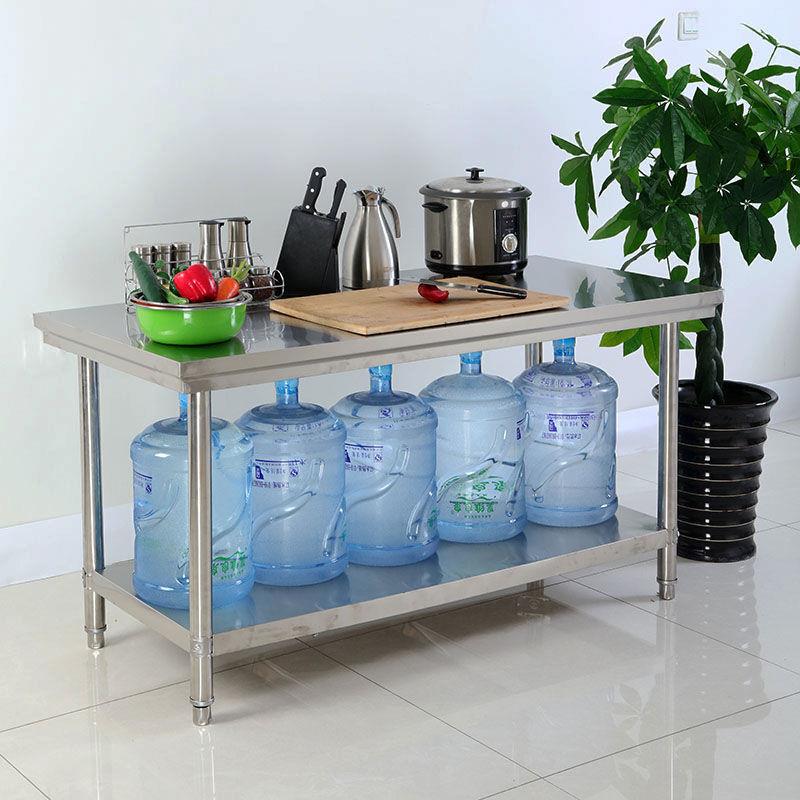 不锈钢作厨台房大桌子打组装式台荷台加厚双层操LTH作台面工案板