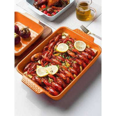 烤焙碗芝士焗饭烤陶盘家用瓷大号烘双耳方形微波炉烤箱长VAL烤肉