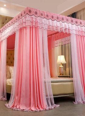欧式豪华双体杆双遮jCXpW3Kz光床幔蚊帐床.帘一家层用挡风1.8米15