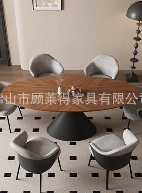 新款桌实木椭圆26025形餐桌中古风家用法式计胡桃木设师白蜡木大