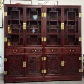 新中式 实木书柜书柜办公室置物榆木办公桌椅组合一体全套家居