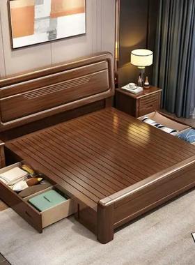 胡木桃木新中式实床1米.2米儿床童1.51.8米双人床婚床储物高97323