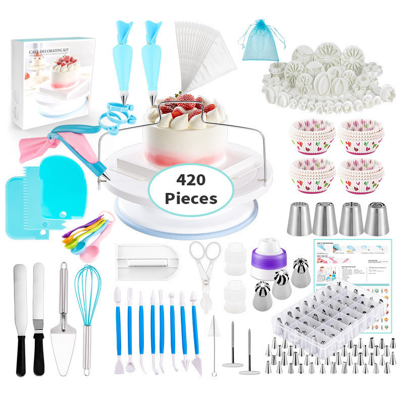 亚马逊420件套蛋糕转台工具 奶油裱花嘴翻糖印花蛋糕装饰烘焙套装
