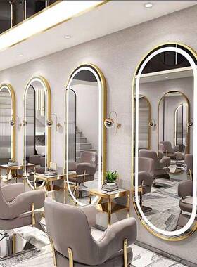 高网档理发店镜台发廊用潮挂专墙款红单镜子带灯YZ-01LED面美发店