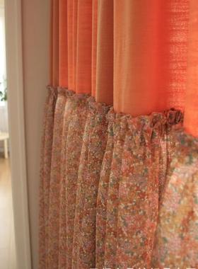 2052年塔新款系列日式韩系小莎花拼接橘色卧室79489民宿客栈窗帘