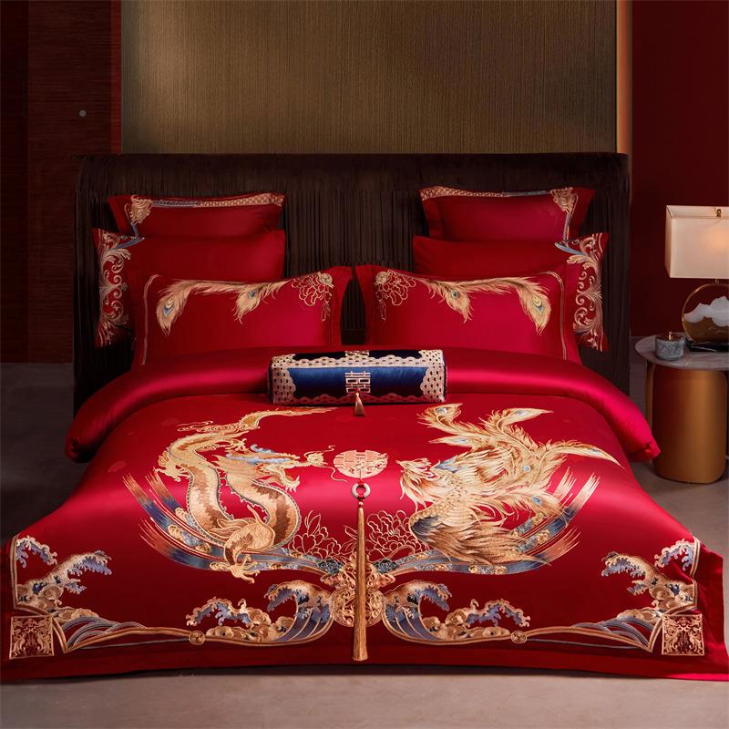 高档纯棉提花1955庆四品件套嫁高端刺绣全棉床新婚婚送礼长陪绒棉