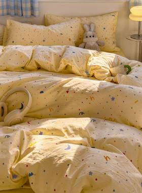 a23116类母婴级单奶油风水洗床棉彩色点点被套件床四套学生宿舍上