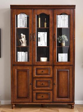 实书落柜美式风格三QVI门带玻璃学书架简约客厅地书橱书房生文件
