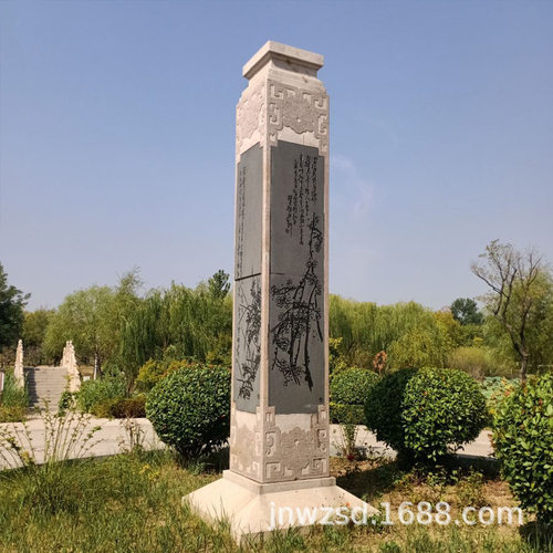 红石景观柱图片大全 花草浮雕石头方柱加工厂 景区石雕柱子多少钱