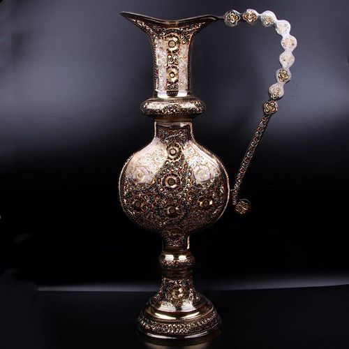 巴基斯坦铜器落地大扁壶大把壶新疆西域餐厅装饰铜壶摆件55cm高