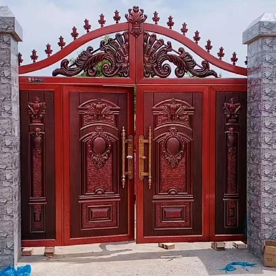乡村自建房庭院烤漆大门农村双开进户大门别墅双扇入户门新款定做