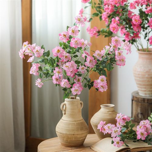 左岸麦田 长枝甜心玫彷真花粉色假花客厅装饰花插花高枝摆花摆件