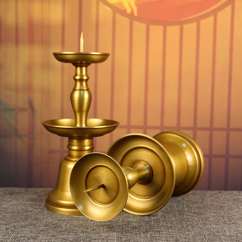 铜质烛台家用复古蜡烛台座佛前供奉油灯灯盏佛堂佛灯蜡台黄铜摆件
