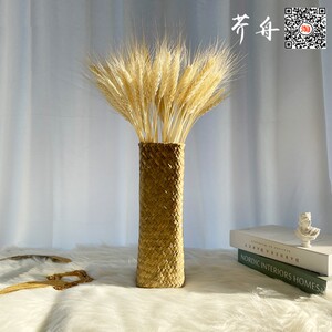 天然麦穗干花摆件草编花瓶花篮真花束礼品大麦子客厅竹编装饰花卉