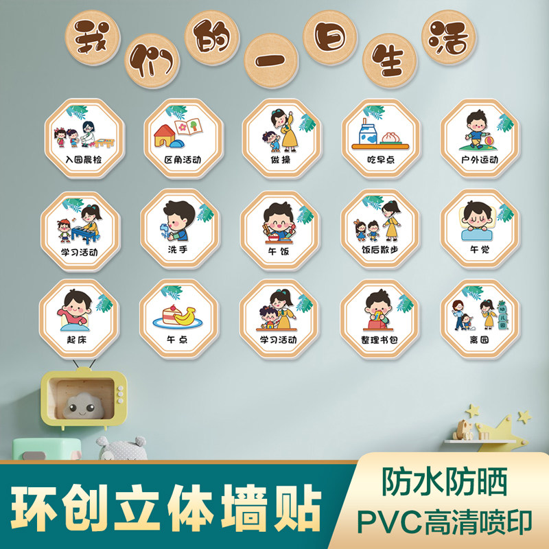 幼儿园一日生活班级公约值日喝水区问好方式环创3d立体墙贴雪弗板