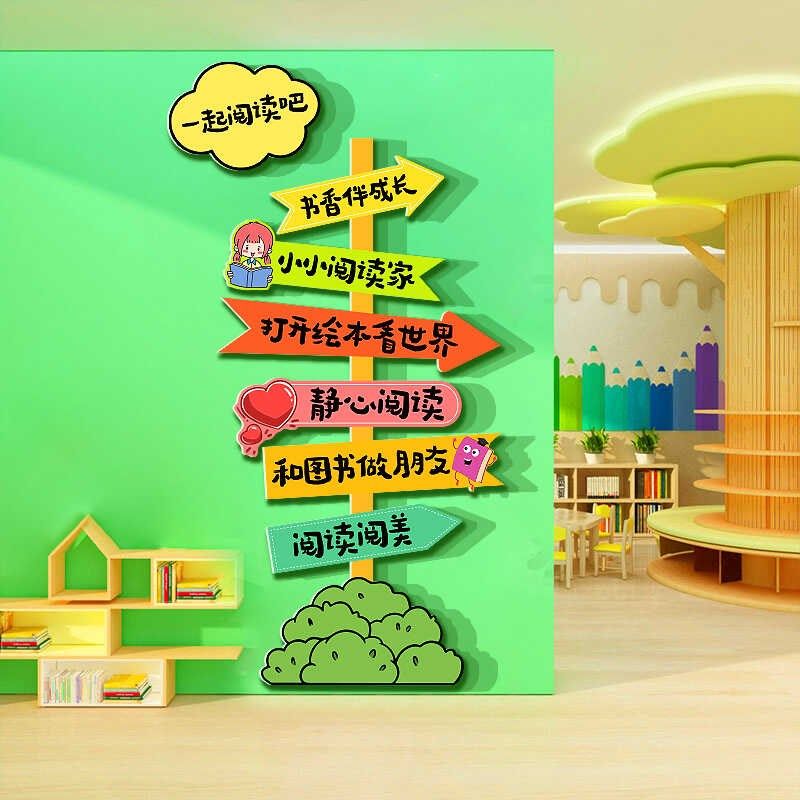 幼儿园童阅读区布置装饰图书角文化绘本馆墙面环创主题书店房氛围