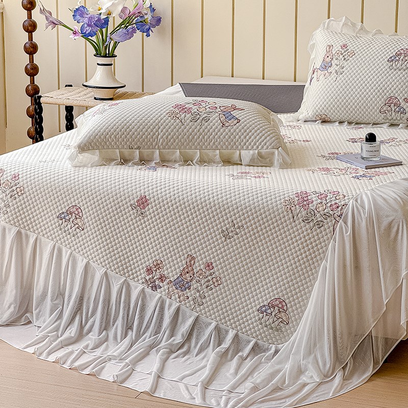 冰豆豆印花凉席三件套床裙款床罩单件夏季空调席子冰丝席2025新款