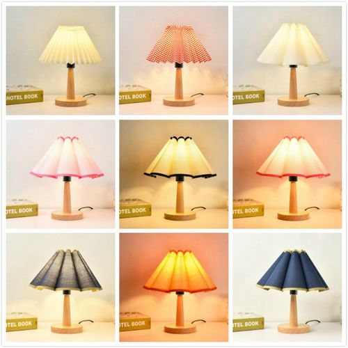 创意百褶台灯学生卧室床头灯温馨个性书桌灯复古花瓣灯喂奶小夜灯