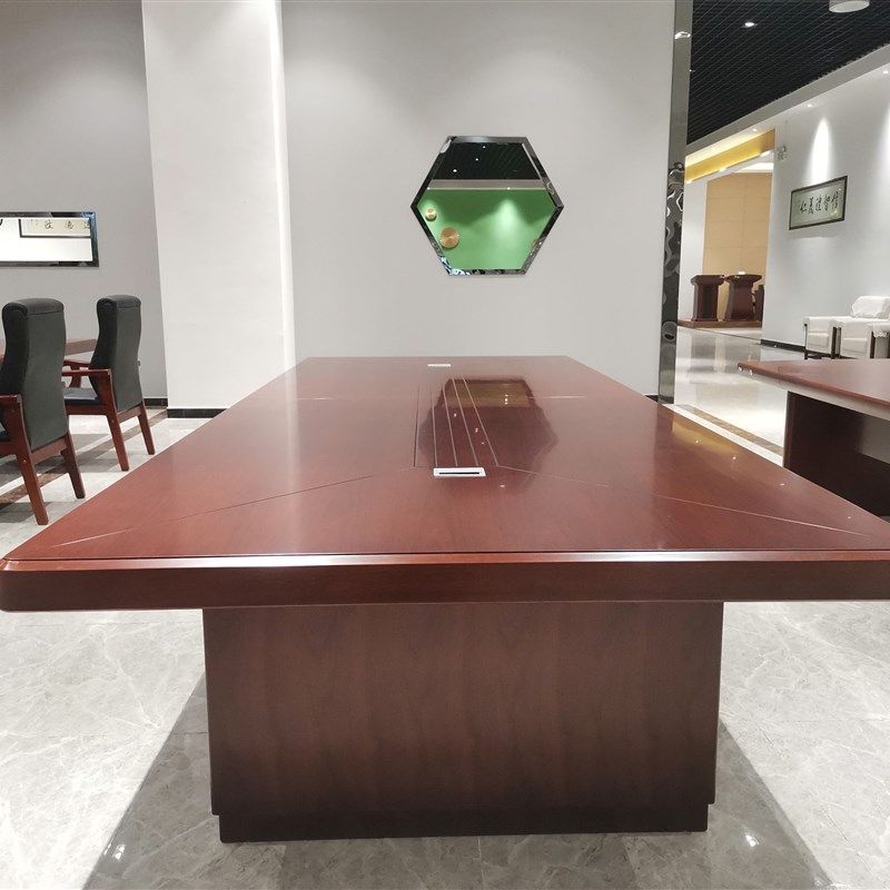 办公家具中式油漆会议桌长条桌密度板贴胡桃实木皮会议室桌椅组合