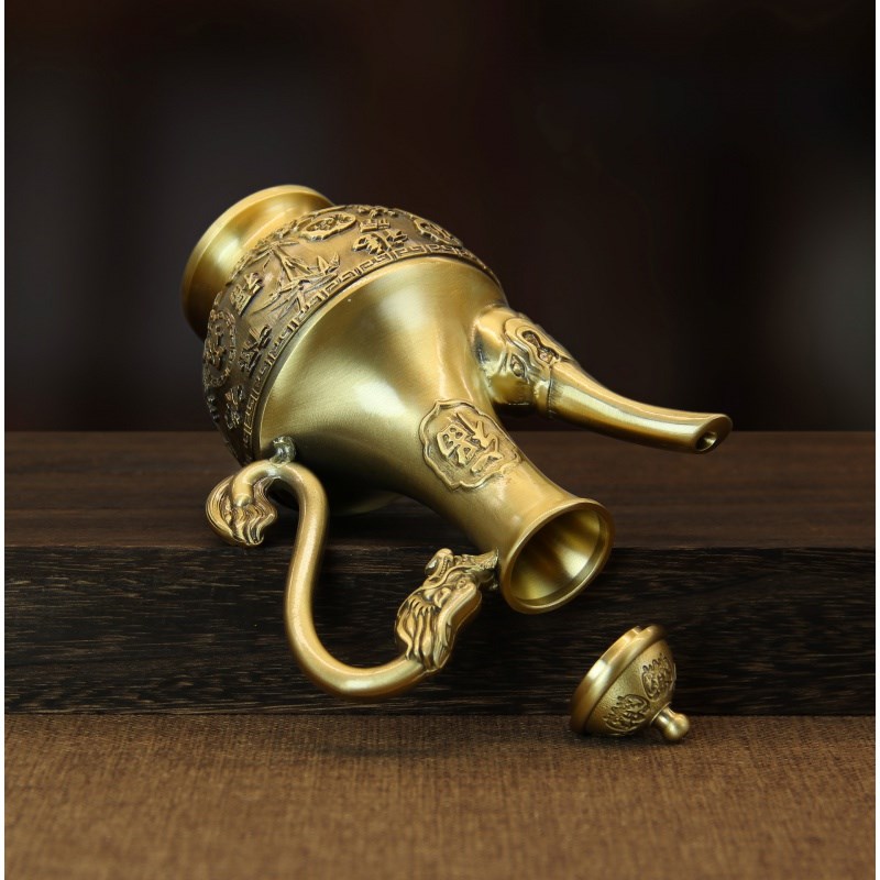 纯黄铜浮雕龙凤百福铜酒壶创意铜器工艺品礼品摆件装饰品