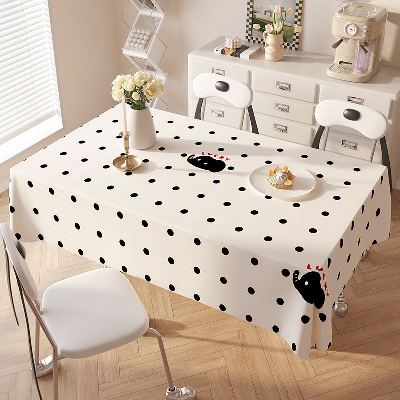 卡通米黑加厚棉麻防溅水餐桌桌布客厅可爱茶几罩布隔热防烫盖布