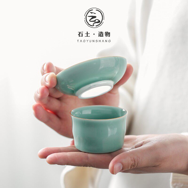 陶云尚 陶瓷青灰茶滤 茶漏组茶隔组功夫茶具过滤网滤茶器茶道配件