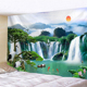 山水风景瀑布超大背景布墙壁装 挂布免打孔 饰挂毯壁布客厅卧室中式