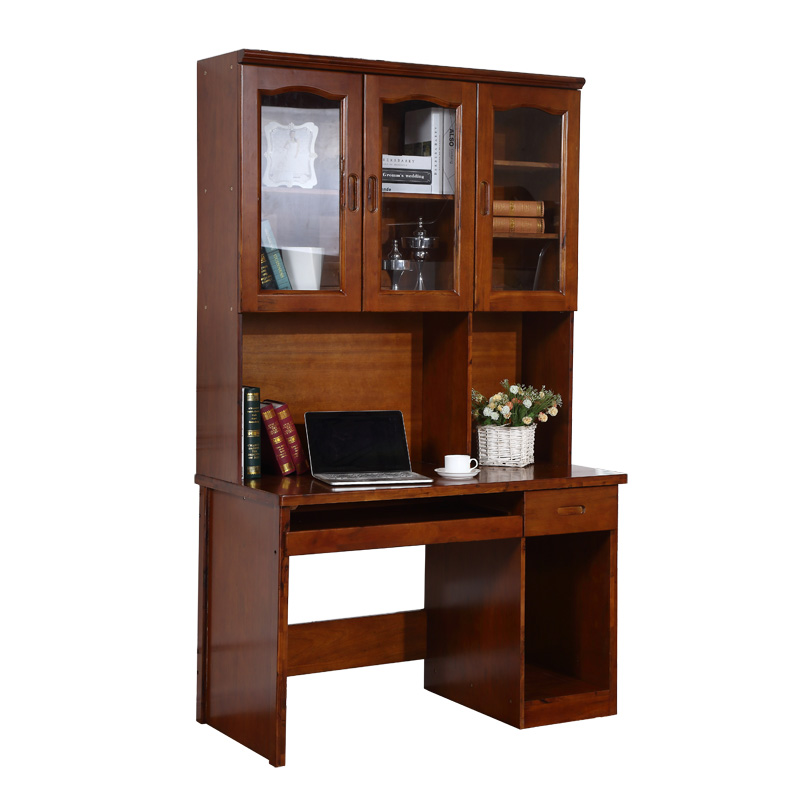 现代中式全香樟木实木写字桌台式转角书电脑桌带书架一体书柜