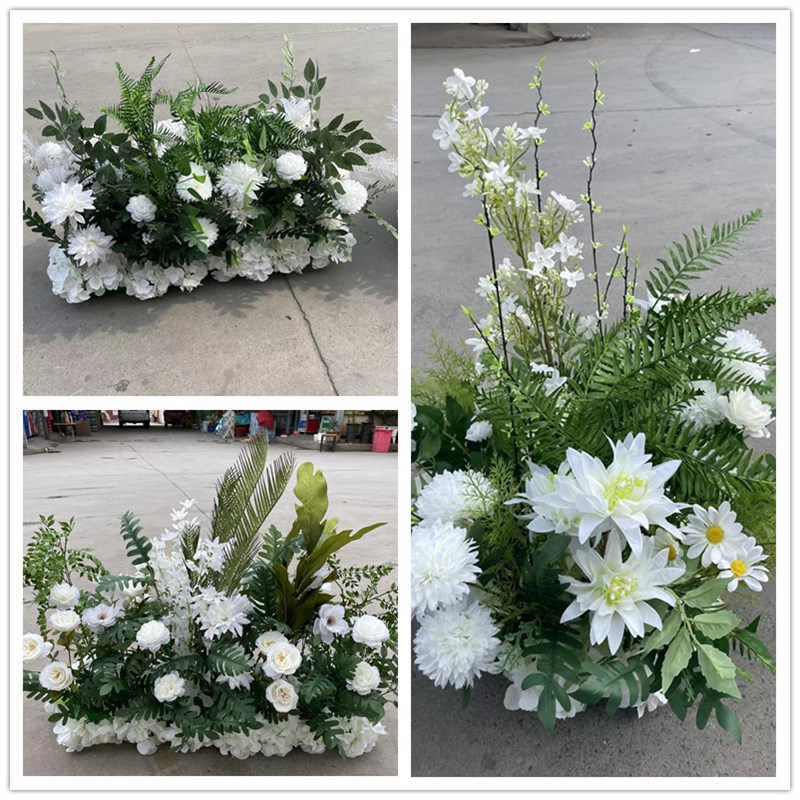 森系婚礼布置装饰地排花婚庆仿真花角花花排绢花路引白绿色挂点花