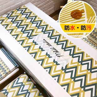 棉花大盗黄绿色防水防污桌布现代几何餐桌布艺茶几台布桌旗式绒面