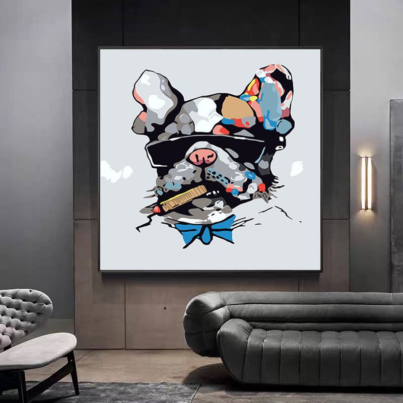 抽象彩绘动物 举杯庆祝 眼镜狗狗 数字油画diy手工填色画画油彩画