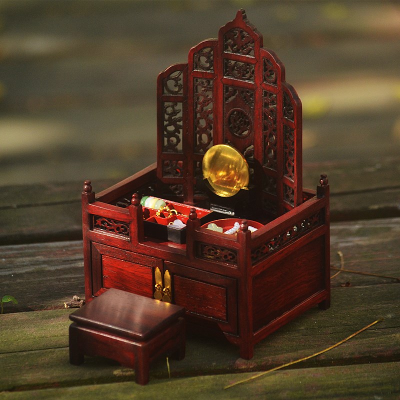 红木雕工艺品摆件明清微缩家具模型红酸枝迷你梳妆台古典娃娃屋