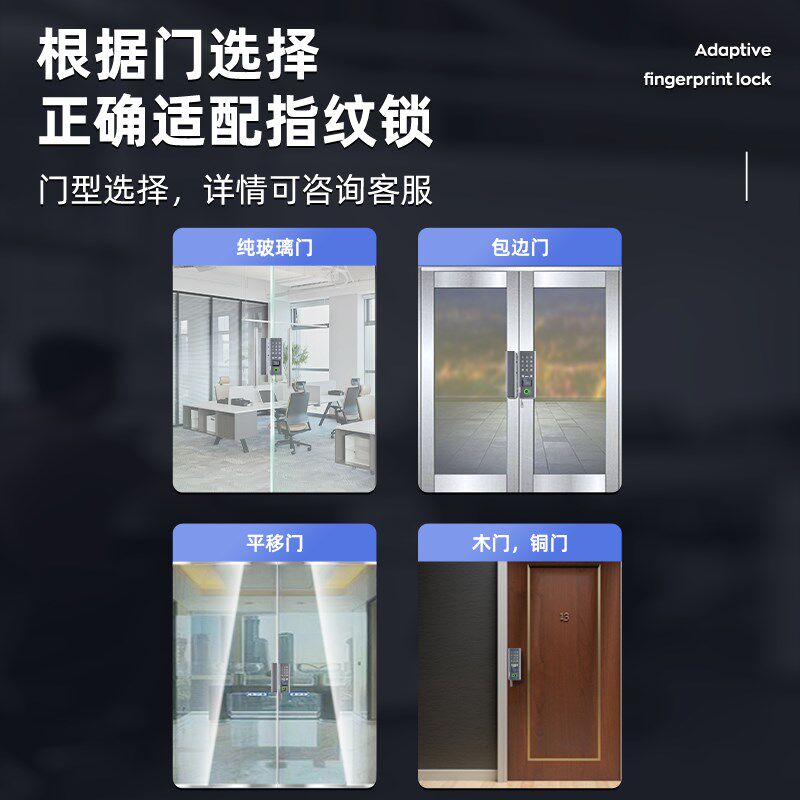玻璃门密码锁免开孔有框无框办公室指纹锁平移门木门单双开智能锁