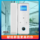 玻璃门密码 锁双开门推拉门办公室指纹锁免开孔单门电子智能锁银色