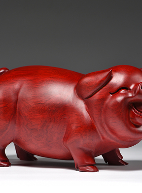 红花梨实木雕刻猪摆件十二生肖动物一对猪家居桌面装饰红木工艺品
