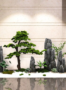 室内大型中庭景观酒店大堂会所彷真迎客松造景天井形象墙装饰布置