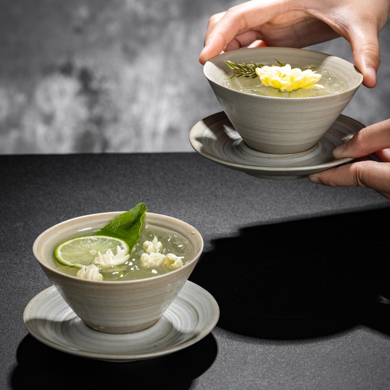 复古粗陶鸡尾酒杯中式酒杯调酒杯子茶酒杯冷萃杯陶瓷咖啡杯碟装