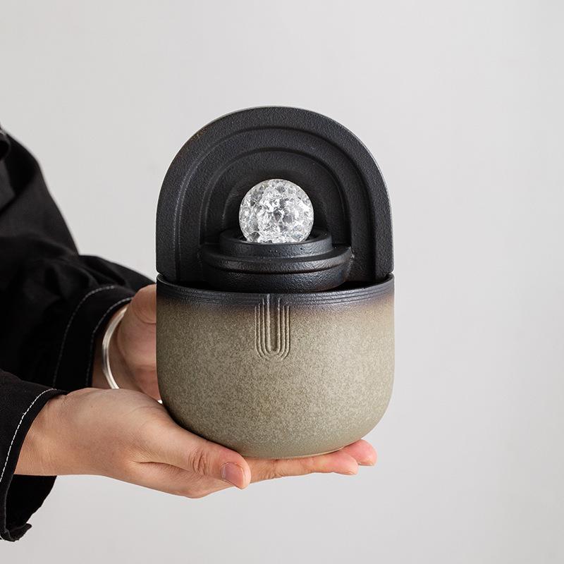 流水生财小鱼动缸盆景水办公桌面永循环旋转晶TXS球风水轮型摆件