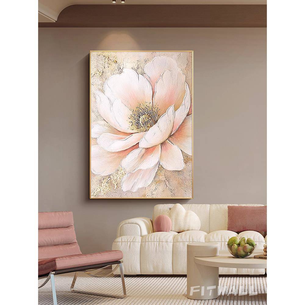 《玄金粉韶华》丹牡花关饰画金箔现代轻奢装挂画大FJ750芬村手绘